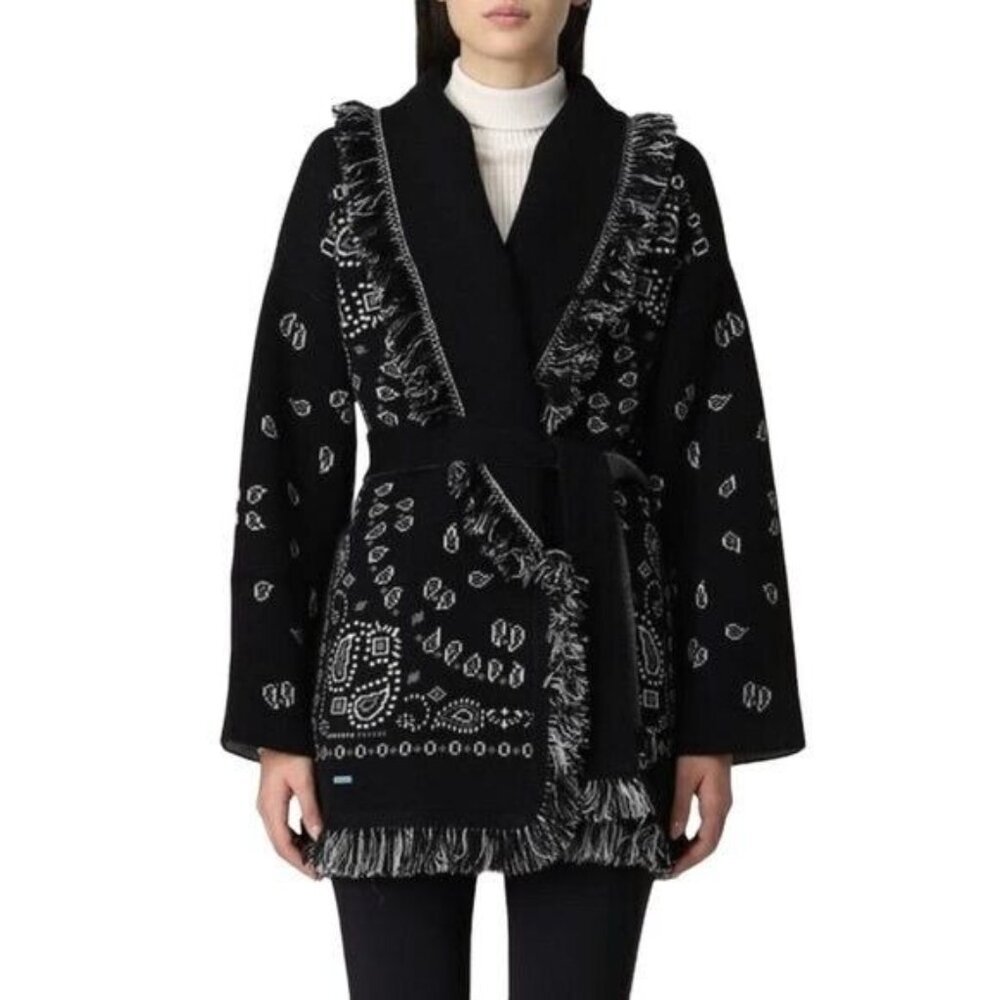 ALANUI Bandana Jacquard Cardigan in Black Multicolor, Size L/M